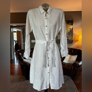 Boston Proper White Linen Collared Shirt Dress